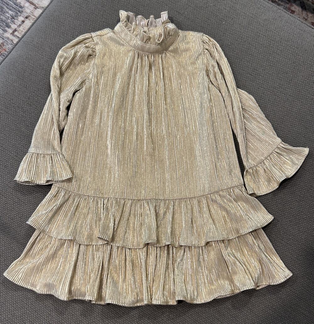 Girls JANIE and JACK Gold Metallic Long Sleeve Dress Size 4 NWOT *B3